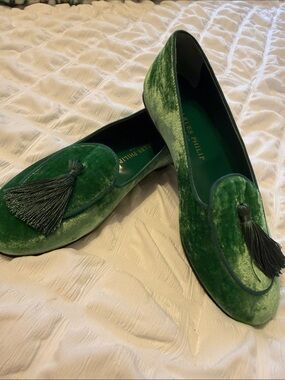 Charles Philip Green Velvet Tassel Loafers